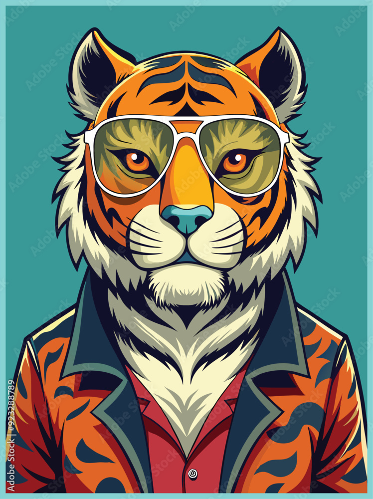 Retro Tiger with sunglass vector design t-shirt Retro Tiger with sunglass vector design t-shirt