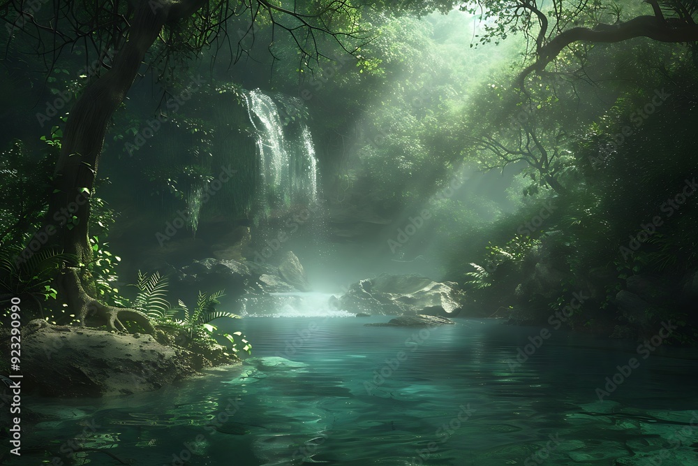Enchanted Waterfall in Lush Rainforest Enchanted Waterfall in Lush Rainforest