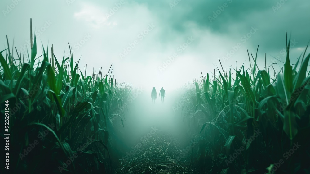 Creepy Cornfield with Mist and Shadows Creepy Cornfield with Mist and Shadows