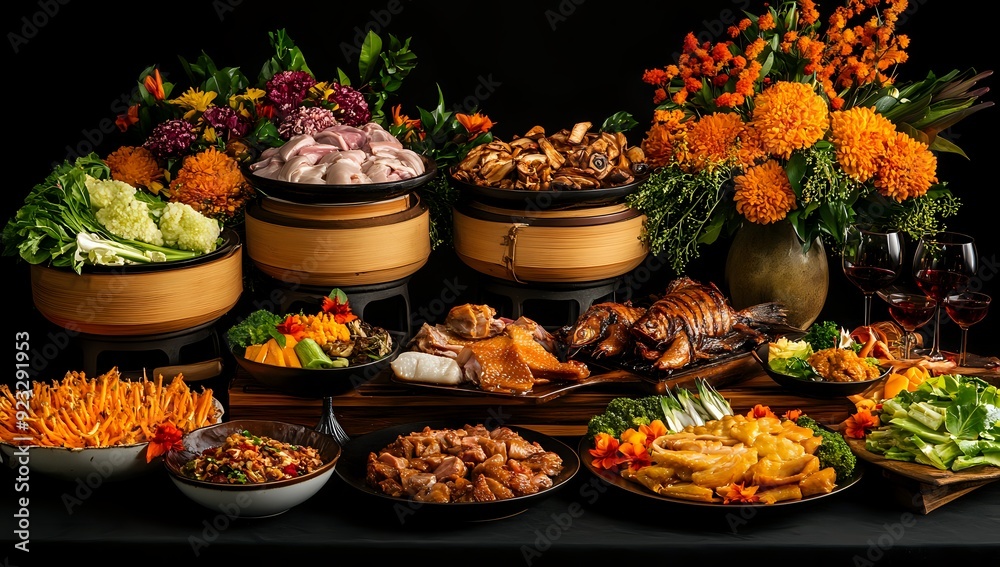 A Culinary Feast: Delicious Dishes with Exquisite Presentation, Served with Wine A Culinary Feast: Delicious Dishes with Exquisite Presentation, Served with Wine