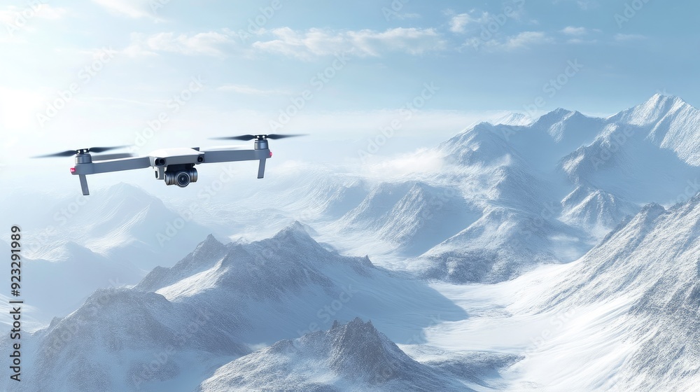 Drone Gliding Above Snow-Laden Mountain Landscape Drone Gliding Above Snow-Laden Mountain Landscape