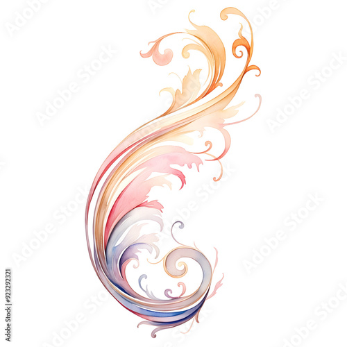 Elegant Watercolor Scroll with Flowing Vintage Tones and Delicate Curves