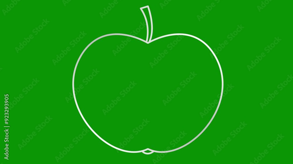 Animated silver linear apple is drawn. Line symbol of fruit. Concept of organic food, nutrition, harvest. Looped video. Vector illustration isolated on green background. Animated silver linear apple is drawn. Line symbol of fruit. Concept of organic food, nutrition, harvest. Looped video. Vector illustration isolated on green background.
