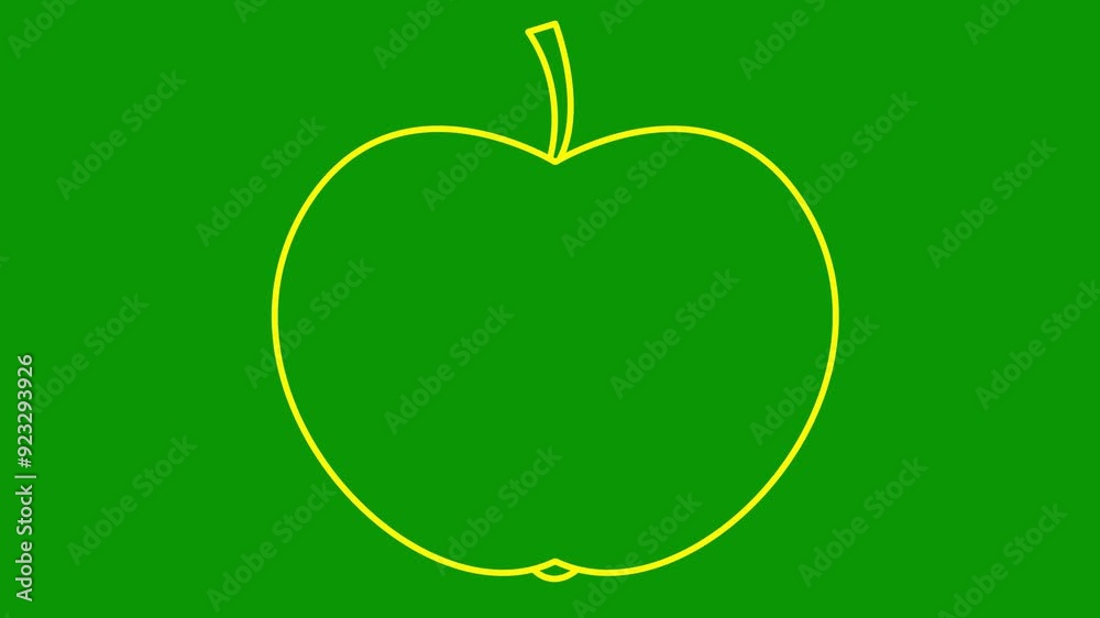 Animated yellow linear apple is drawn. Line symbol of fruit. Concept of organic food, nutrition, harvest. Looped video. Vector illustration isolated on green background. Animated yellow linear apple is drawn. Line symbol of fruit. Concept of organic food, nutrition, harvest. Looped video. Vector illustration isolated on green background.