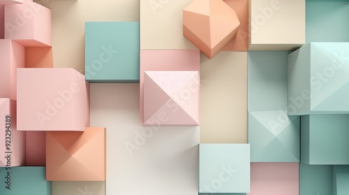 Abstract geometric paper cut 3D texture banner pastel background.