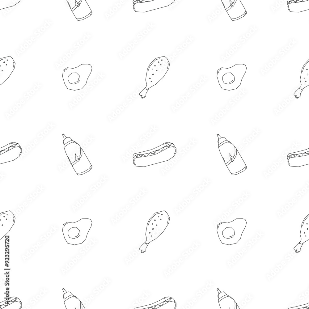 Seamless fast food pattern. fast food background. Doodle fastfood icons. Drawn food pattern Seamless fast food pattern. fast food background. Doodle fastfood icons. Drawn food pattern