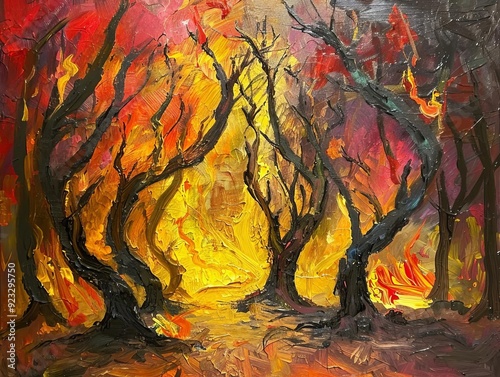 18 Chaotic forest fire with vibrant flames bold strokes photo