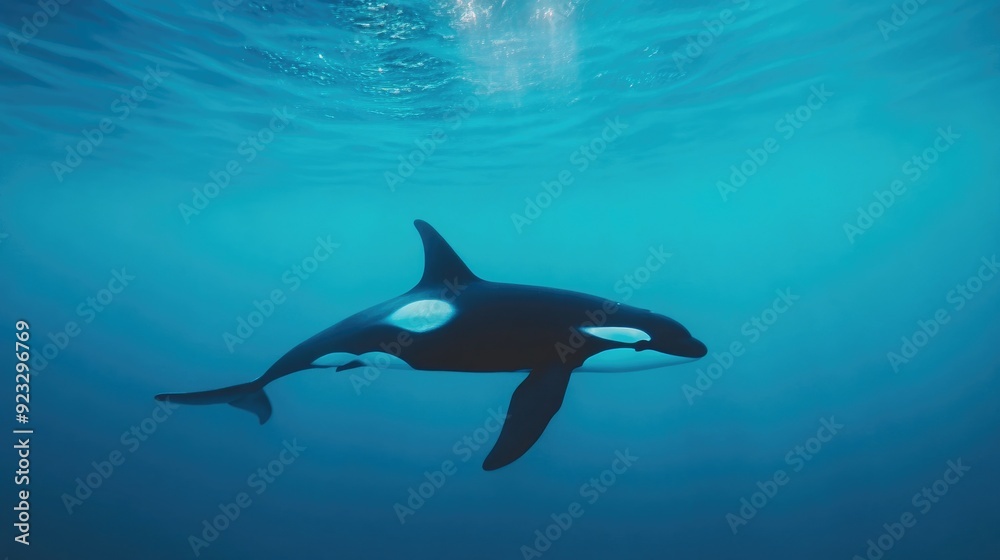 Obraz premium Orca Whale Gliding Beneath Ocean Surface