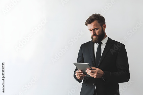 Focused Businessman Using Tablet in Corporate Environment