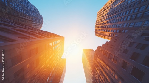 Wall Street Skyscrapers Illuminated by Golden Sunlight photo