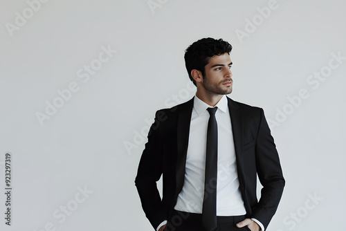 Confident Businessman in Formal Suit with Hands in Pockets