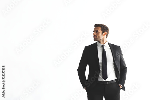 Confident Businessman in Formal Suit with Hands in Pockets