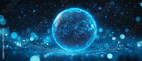 Abstract Blue Sphere with Glowing Lines and Particles