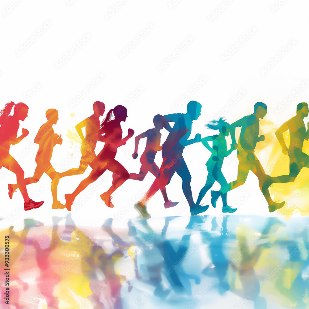 Male and female athlete runners doing a training exercise for a sports race event by jogging and running shown in a contemporary athletic abstract design, stock illustration image Male and female athlete runners doing a training exercise for a sports race event by jogging and running shown in a contemporary athletic abstract design, stock illustration image