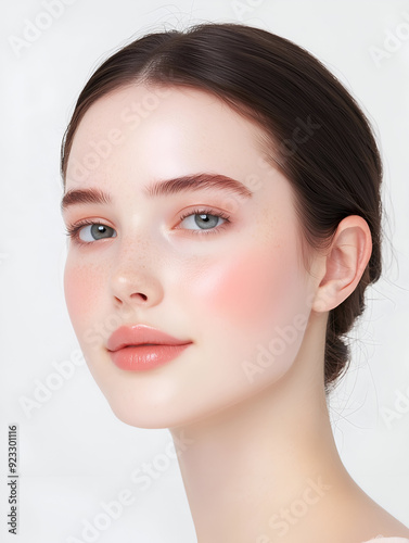 Beautiful Young Woman with Soft Makeup and Clear Complexion photo