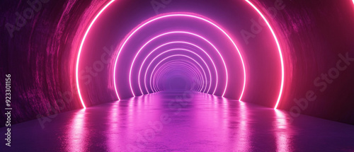 Futuristic Neon Light Tunnel with Glowing Circles