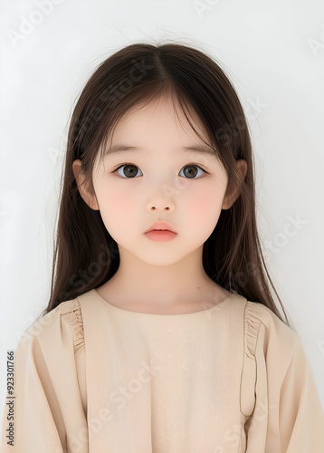 Cute Young Girl with Long Brown Hair and Innocent Expression
