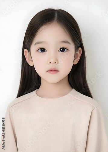 Cute Young Girl with Long Brown Hair and Innocent Expression