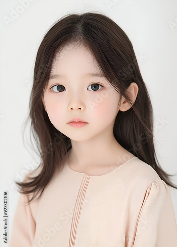 Cute Young Girl with Long Brown Hair and Innocent Expression