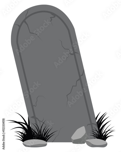 Old gravestone had some crack on surface in vintage style. Vector illustration.