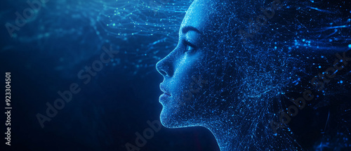 Abstract Digital Portrait of a Womans Face in Blue