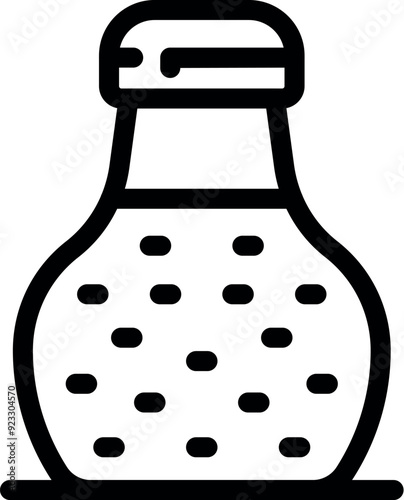 Line art icon of a bottle of milk kefir with grains, a healthy fermented drink