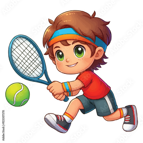 cartoon Boy playing tennis ball