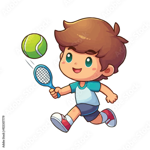 cartoon Boy playing tennis ball