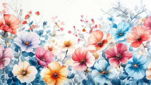 handdrawn painting of cute and beautiful flowers, white background