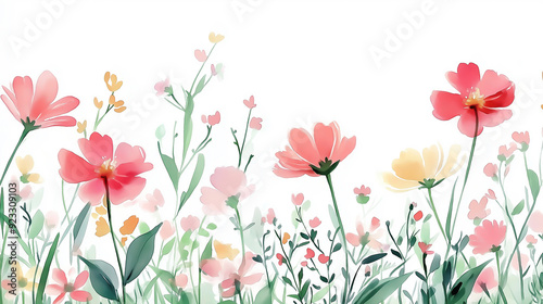 handdrawn painting of cute and beautiful flowers, white background