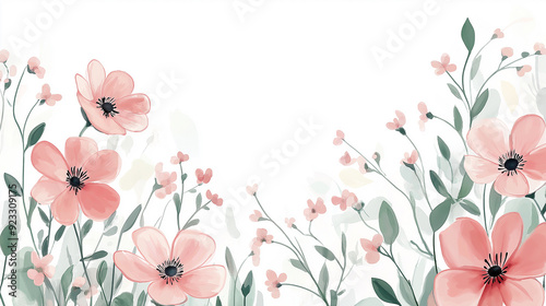 handdrawn painting of cute and beautiful flowers, white background