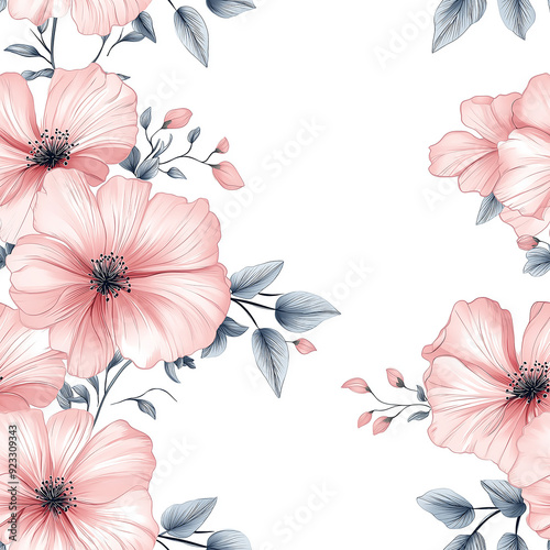 handdrawn painting of cute and beautiful flowers, white background