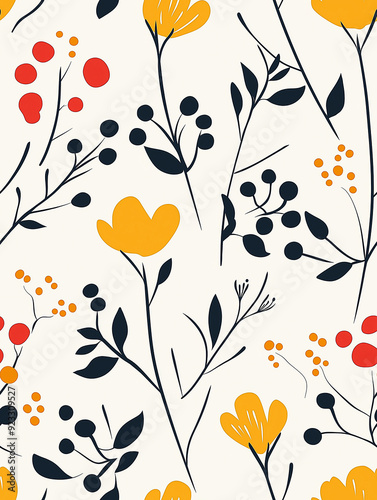 scandinavian floral seamless pattern, minimal style