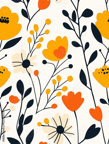 scandinavian floral seamless pattern, minimal style