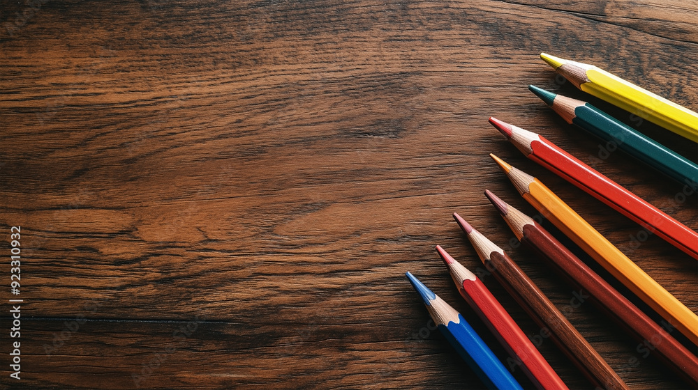 Fototapeta premium Colorful Pencils on Wooden Surface