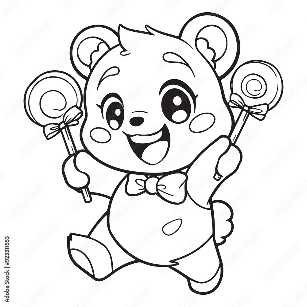 A bear cub with lollipops A bear cub with lollipops