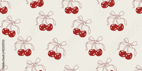 Red Cherry Ribbon Coquette Seamless Pattern