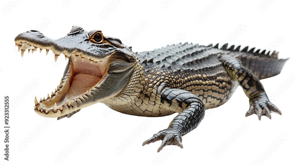 Photo of Ferocious Crocodile Predator with Open Jaws and Sharp Teeth on Plain White Background transparent png Photo of Ferocious Crocodile Predator with Open Jaws and Sharp Teeth on Plain White Background transparent png