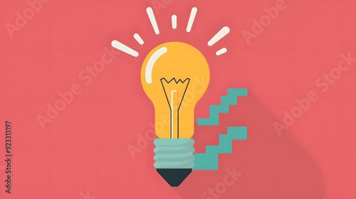 Light bulb with a staircase, representing step-by-step growth, flat design illustration photo