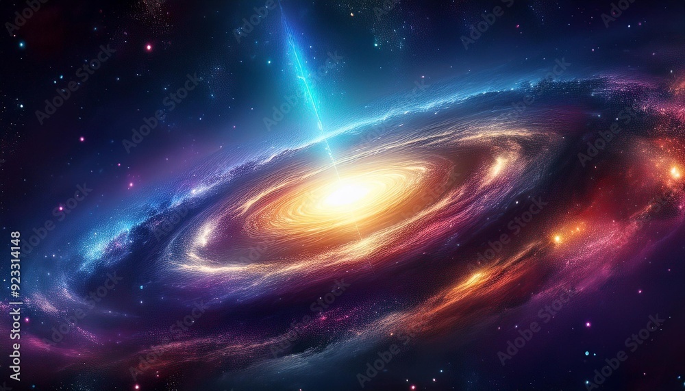 Stunning cosmic scene depicting a vibrant spiral galaxy with bright colors, stars, and a central luminous core Stunning cosmic scene depicting a vibrant spiral galaxy with bright colors, stars, and a central luminous core