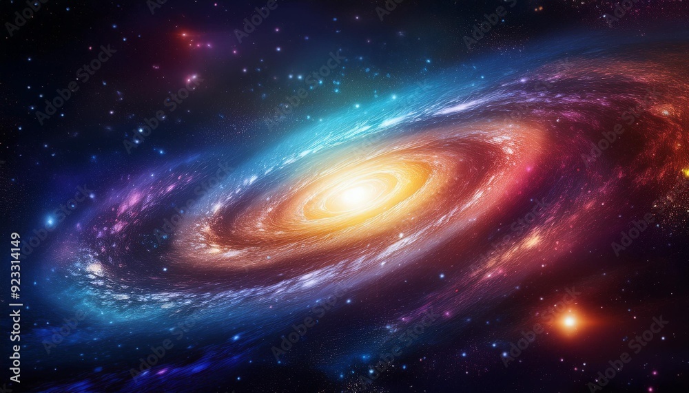 Stunning digital depiction of a colorful galaxy with swirling stars, cosmic dust, and a bright center, set against a dark space background Stunning digital depiction of a colorful galaxy with swirling stars, cosmic dust, and a bright center, set against a dark space background