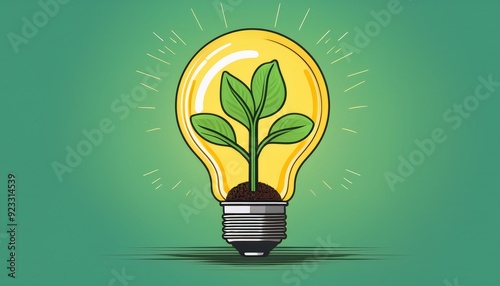 Light bulb with a plant growing inside symbolizes eco-friendly ideas and innovation for sustainable living and environmental awareness
