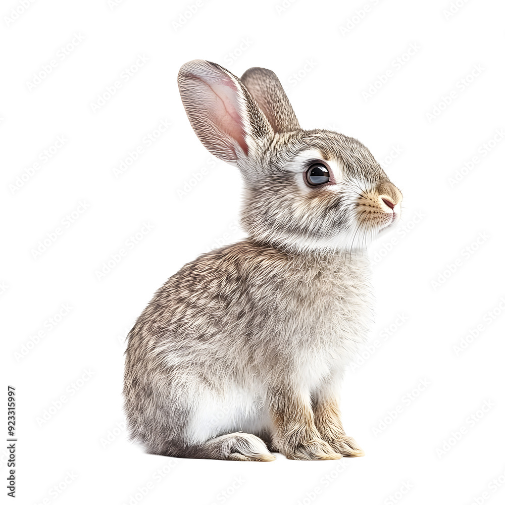 Obraz premium Detailed Close-up Portrait of a Calm and Attentive Rabbit Against a Plain White Background transparent png