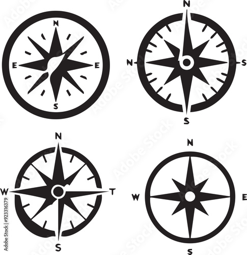 silhouette of clean vector Compass  isolated on white background