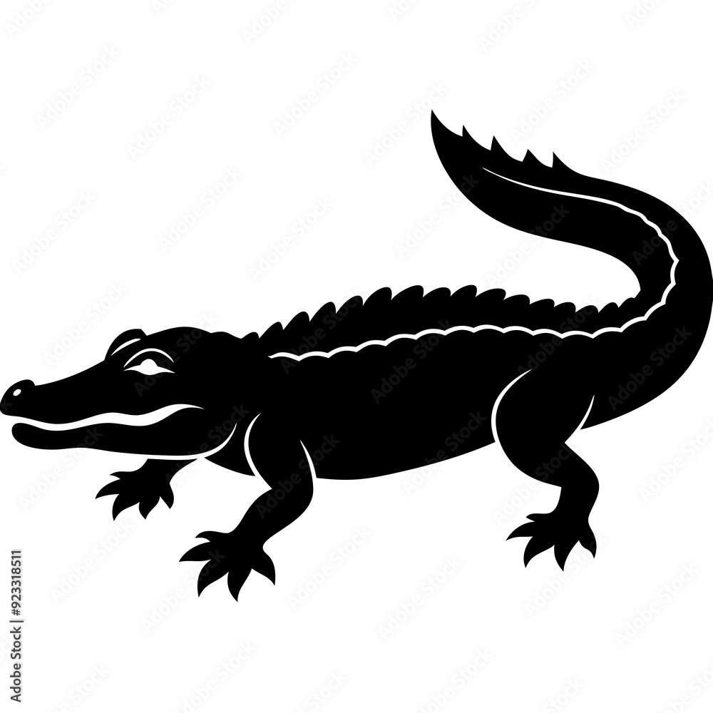 Fototapeta premium Black and white silhouette Alligator vector.