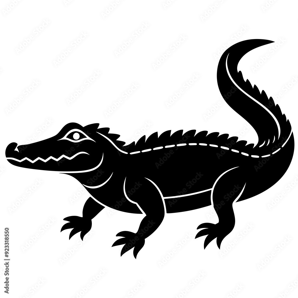 Fototapeta premium Black and white silhouette Alligator vector.