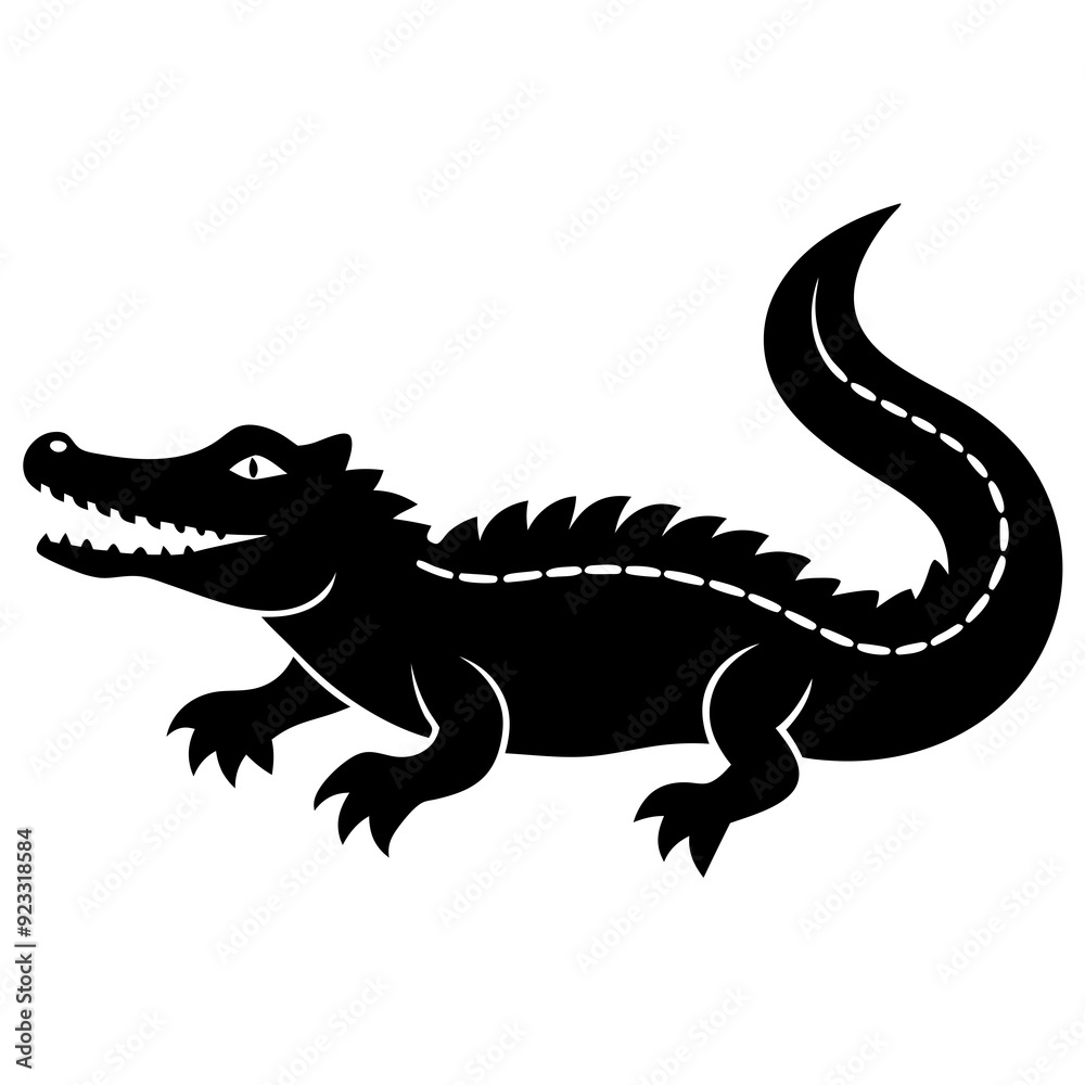 Fototapeta premium Black and white silhouette Alligator vector.