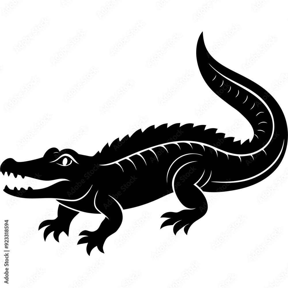Fototapeta premium Black and white silhouette Alligator vector.