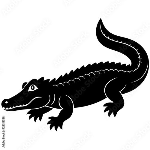 Black and white  silhouette Alligator vector.