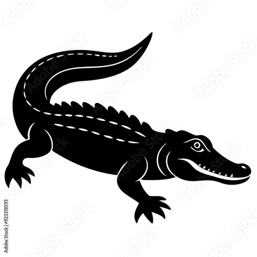 Black and white  silhouette Alligator vector.